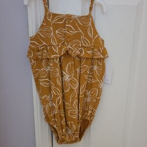 Girls Mustard Floral Ruffle Romper with Adjustable Straps